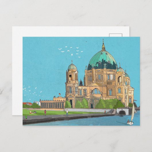 Berliner Dom Deutschland Whimsical Illustration Postkarte (Vorne/Hinten)