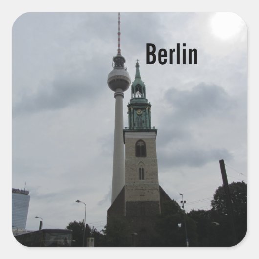 Berliner Fernsehturm Quadratischer Aufkleber (Vorderseite)