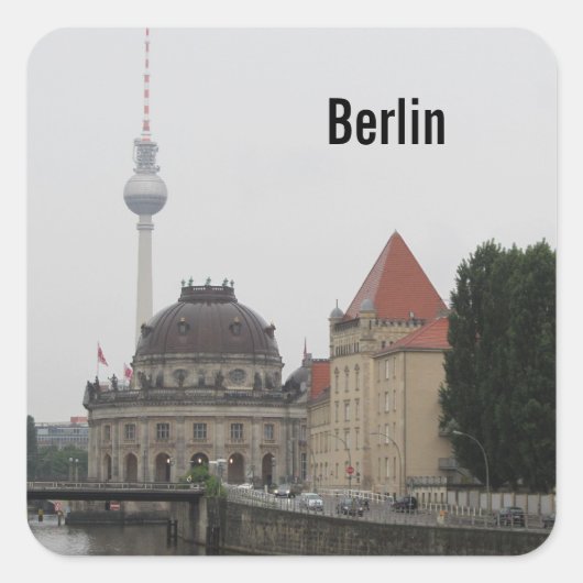 Berliner Fernsehturm Quadratischer Aufkleber (Vorderseite)