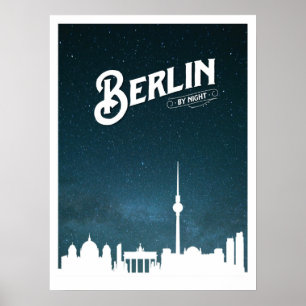 Berliner Skyline bei Nacht, Berlin, Deutschland - Poster
