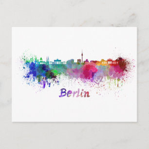 Berliner Skyline in Aquarellfarbe Postkarte