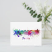 Berliner Skyline in Aquarellfarbe Postkarte (Stehend Vorderseite)