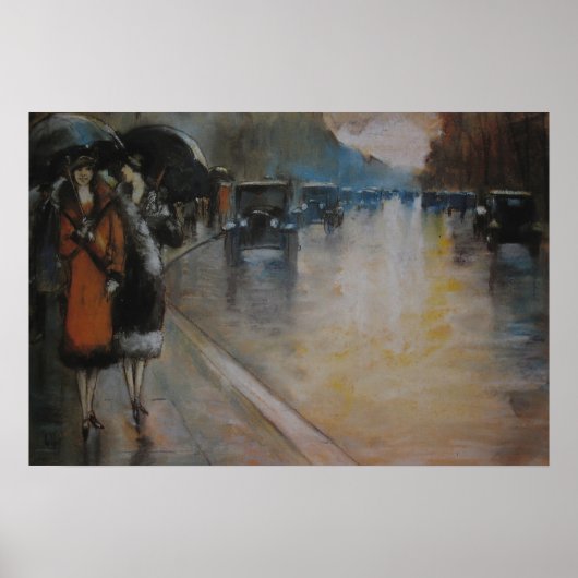 Berliner Straße im Regen Poster (Vorne)