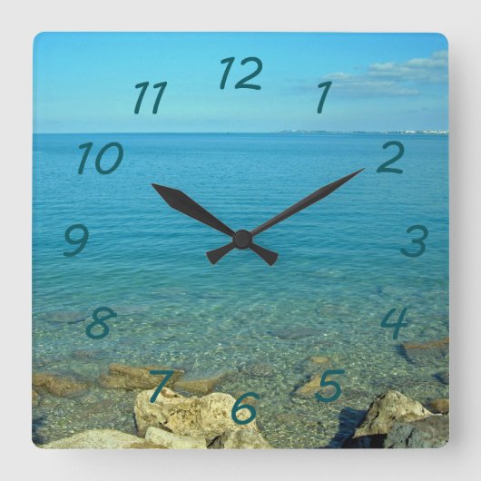 Bermuda Blue Green Waters Quadratische Wanduhr (Vorderseite)