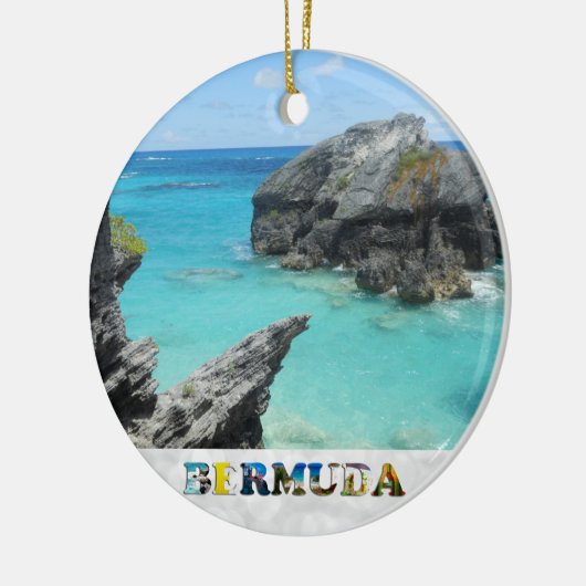 Bermuda Blue Ocean Rocky Beach Foto Weihnachten Keramik Ornament (Links)