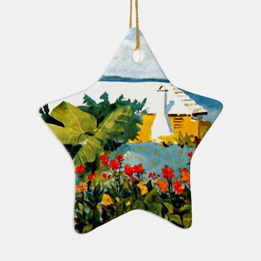 Bermuda - Blumengarten und Bungalow Keramik Ornament (Rechts)