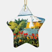 Bermuda - Blumengarten und Bungalow Keramik Ornament (Links)