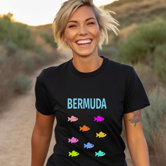 Bermuda farbenfrohe Fischschule dunkle Farbe T-Shirt