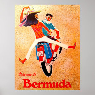 Bermuda, glückliches Paar auf Motorradfahrt Poster