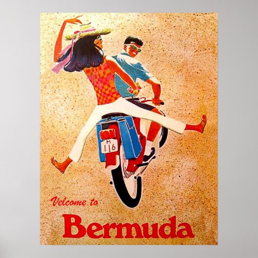 Bermuda, glückliches Paar auf Motorradfahrten Poster (Vorne)
