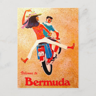 Bermuda, glückliches Paar auf Motorradfahrten Postkarte