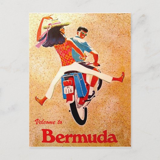 Bermuda, glückliches Paar auf Motorradfahrten Postkarte (Vorderseite)