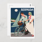 Bermuda, junges Paar mit Fahrrädern an der Küste Postkarte (Vorne/Hinten)