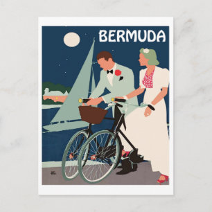 Bermuda, junges Paar mit Fahrrädern an der Küste Postkarte
