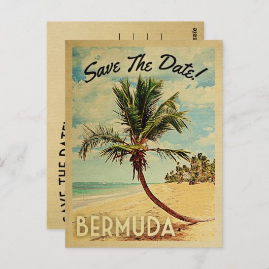 Bermuda Save the Date Beach Palm Tree Postkarte (Vorne/Hinten)
