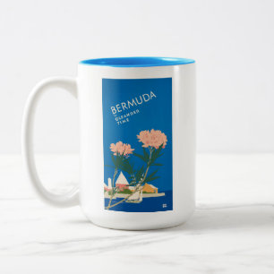 Bermuda Strand Blumen Retro Vintage Reiseplakat Zweifarbige Tasse