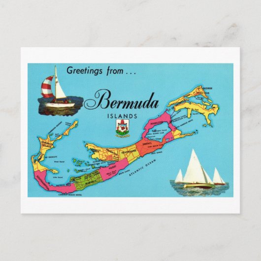 Bermuda Vintage-Karte Postkarte (Vorderseite)