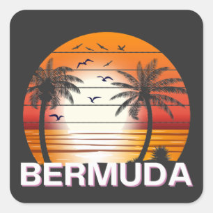 Bermuda Vintage Palmen Sommer Strand Quadratischer Aufkleber