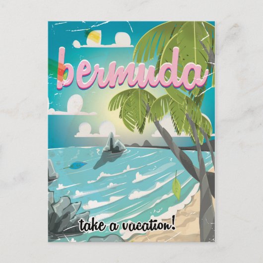 Bermuda Vintage Reiseplakat Cartoon Postkarte (Vorderseite)