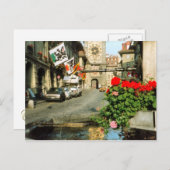 Bern, Hauptstraße, Uhrturm und Geranien Postkarte (Vorne/Hinten)