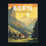 Bern Schweiz Reisen Vintag Postkarte<br><div class="desc">Berner Retrovektor-Reisedesign. Bern,  die Hauptstadt Stadt der Schweiz,  ist um einen Bach im Aare River gebaut.</div>