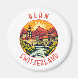 Bern Schweiz Retro Distressed Circle Magnet