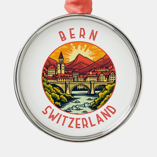 Bern Schweiz Retro Distressed Circle Ornament Aus Metall (Vorne)