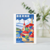 Bern Schweiz Vintage Reiseplakat neu gestaltet Postkarte (Stehend Vorderseite)