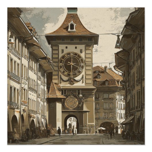 Bern Schweiz Vintage-Uhr Reise Poster (Vorderseite)