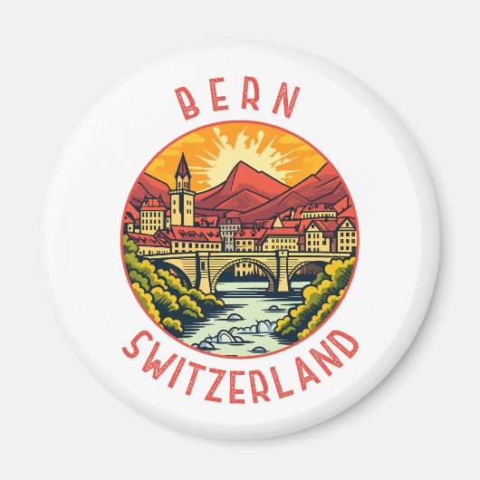 Bern Switzerland Retro Distressed Circle Magnet (Vorne)
