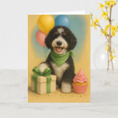 Bernadoodle Birthday Karte (Gelbe Blume)