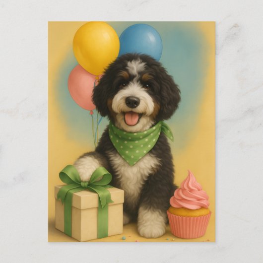 Bernadoodle Birthday Postkarte (Vorderseite)