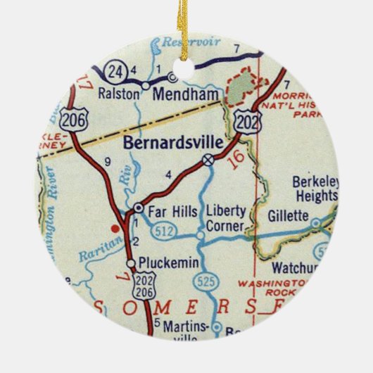 Bernardsville NJ Karte Keramik Ornament (Hinten)
