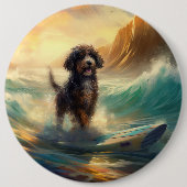 Bernedoodle Beach Surfen Malerei Button (Vorderseite)