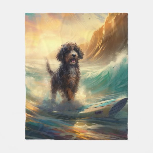 Bernedoodle Beach Surfen Malerei Fleecedecke (Vorderseite)