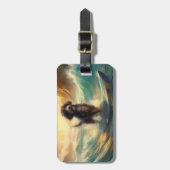 Bernedoodle Beach Surfen Malerei Gepäckanhänger (Vorderseite vertikal)