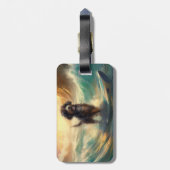 Bernedoodle Beach Surfen Malerei Gepäckanhänger (Rückseite vertikal)