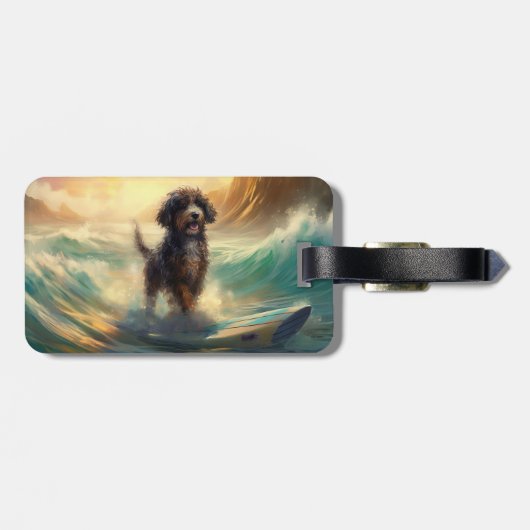Bernedoodle Beach Surfen Malerei Gepäckanhänger (Rückseite horizontal)