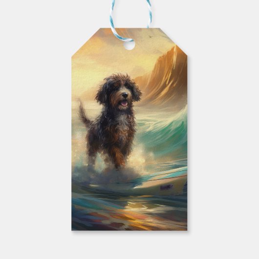 Bernedoodle Beach Surfen Malerei Geschenkanhänger (Rückseite)