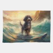 Bernedoodle Beach Surfen Malerei Geschirrtuch (Horizontal)