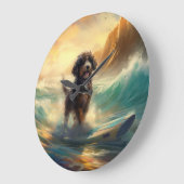 Bernedoodle Beach Surfen Malerei Große Wanduhr (Winkel)