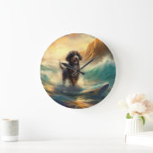 Bernedoodle Beach Surfen Malerei Große Wanduhr (Zuhause)