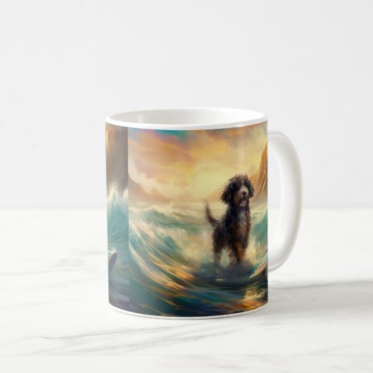 Bernedoodle Beach Surfen Malerei Kaffeetasse (VorderseiteRechts)