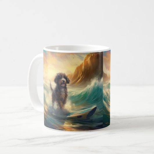 Bernedoodle Beach Surfen Malerei Kaffeetasse (Vorderseite Links)