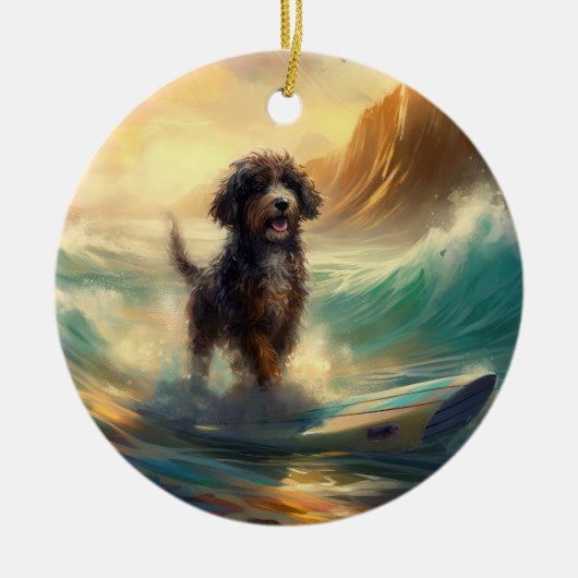 Bernedoodle Beach Surfen Malerei Keramik Ornament (Vorne)