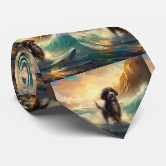 Bernedoodle Beach Surfen Malerei Krawatte (Gerollt)