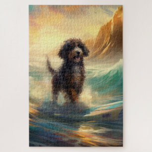 Bernedoodle Beach Surfen Malerei Puzzle