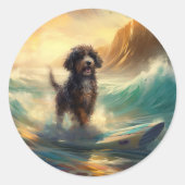 Bernedoodle Beach Surfen Malerei Runder Aufkleber (Vorderseite)