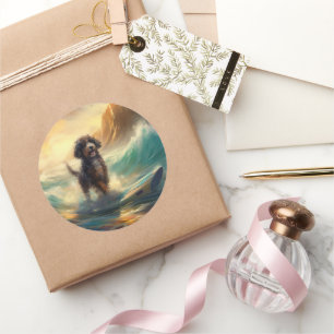 Bernedoodle Beach Surfen Malerei Runder Aufkleber