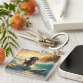 Bernedoodle Beach Surfen Malerei Schlüsselanhänger (Vorderseite rechts)
